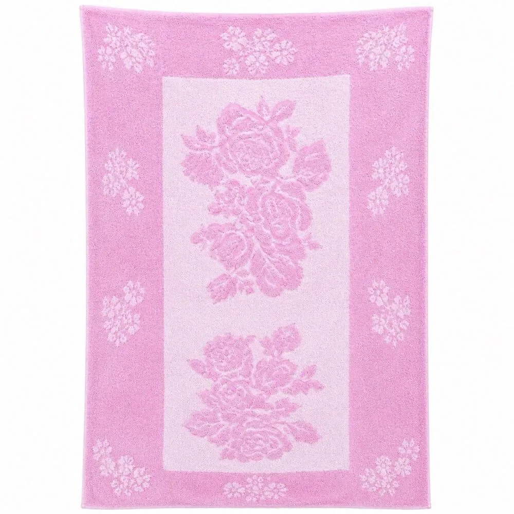 Vtg Cannon Cavalier USA Pink Textured Reverse Color Jacquard Floral Bath Towel